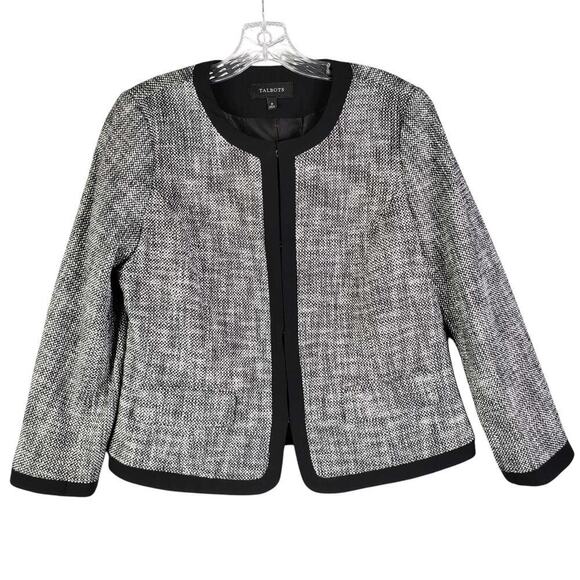 Talbots Blazer Jacket Womens Size 8 P Petite Stretch Button Cotton Black Crop - Picture 2 of 7